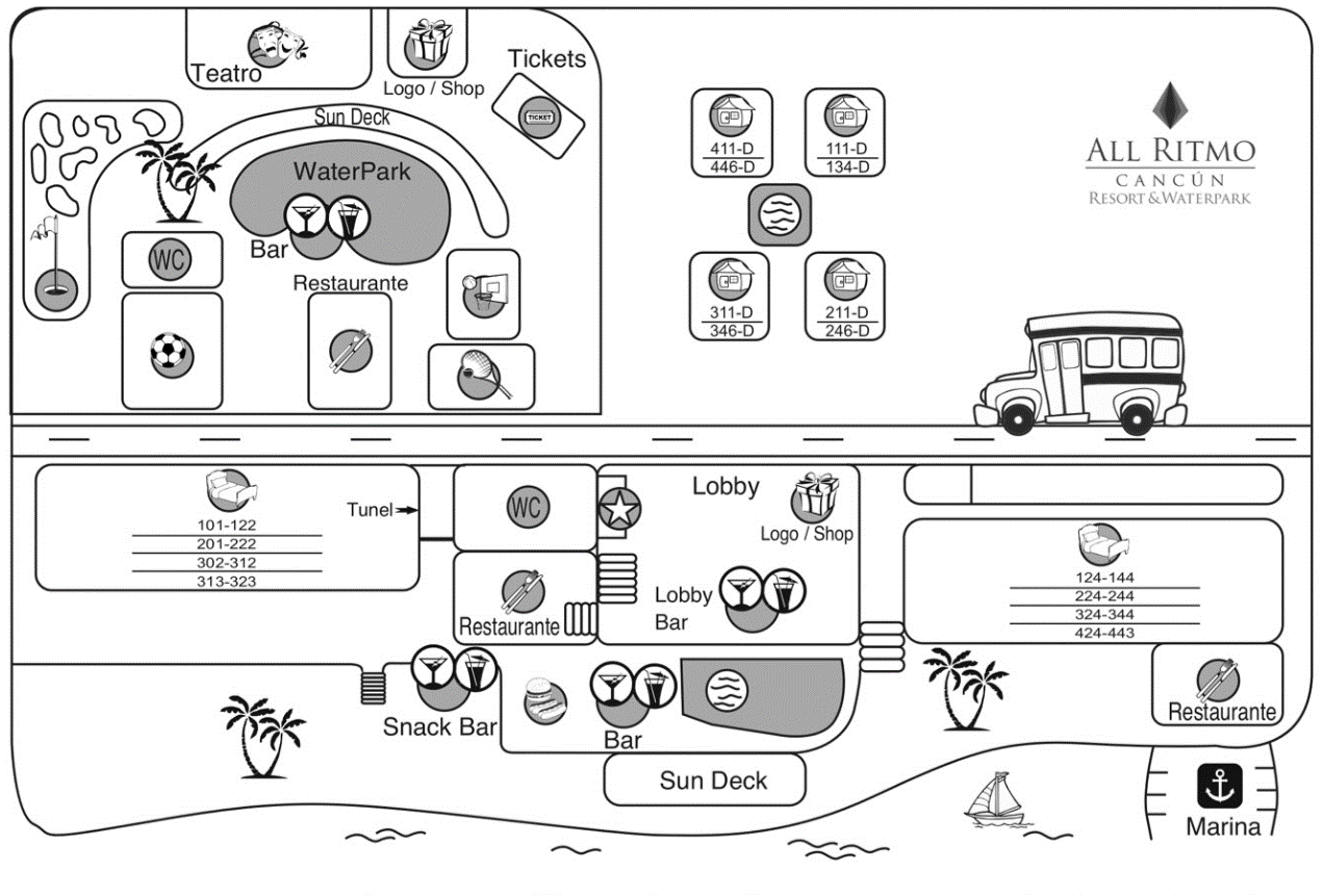 All Ritmo Cancun Resort Waterpark - map Cancun - All Ritmo Cancun Resort Waterpark - map