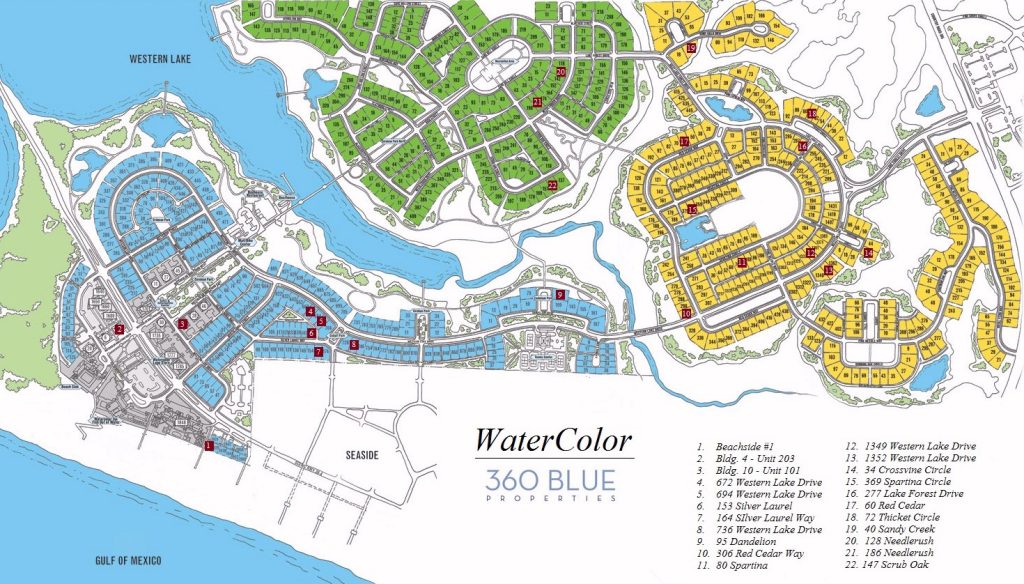 Watercolor Vacation Rentals map Travel resort maps
