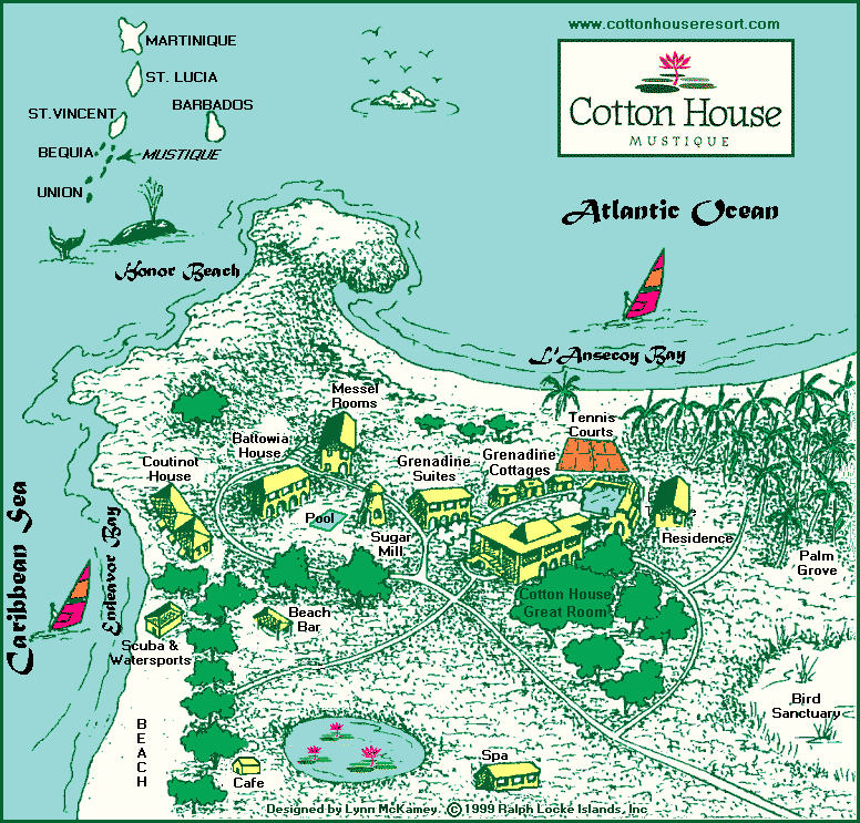 The Cotton House Mustique map - Travel resort maps